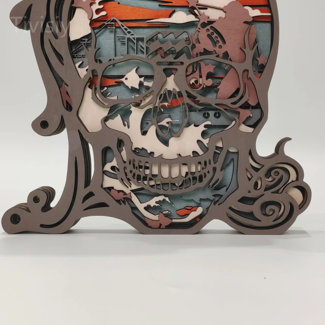 Aquarius Skull Wooden Night Light, Skull Artwork, Must Have For Astrology Lovers, Exclusive Design